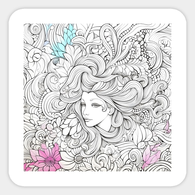 Young Woman's Flowing Hair Merging with Natural Elements Sticker by LaP shop